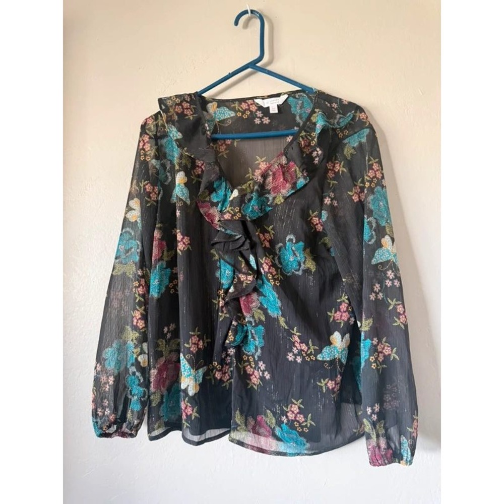 LC Lauren Conrad Floral Butterfly Shimmer Blouse